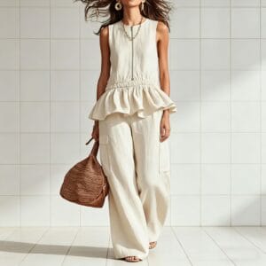 Sleeveless pleated vest wide leg pants set
