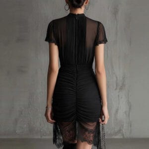 Sheer Lace-Panel Ruched Mini Dress By De-Atita