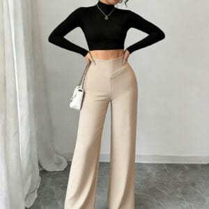 Cream High-Waist Flare Trousers
