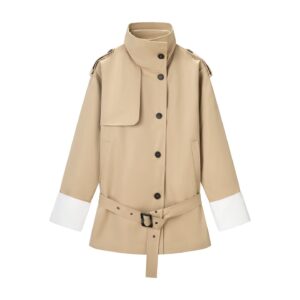 Contrast-Cuff Belted Trench Jacket By De-Atita