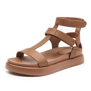 Aura Leather Platform Sandals — Roman Velcro Beach Edition