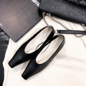 Aura V-Cut Sheepskin Pumps | Architectural Square-Toe Heels