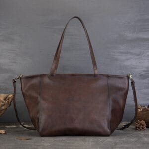 Vintage Retro Full-Grain Leather Large Bucket Bag