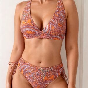 Zora Plunge Bikini Set – Retro Boho Paisley