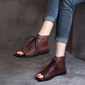 AURA Vintage Leather Open-Toe Bootie Sandals