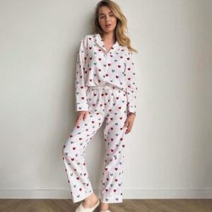 Aura Silk-Touch Heart Knitted Loungewear Set