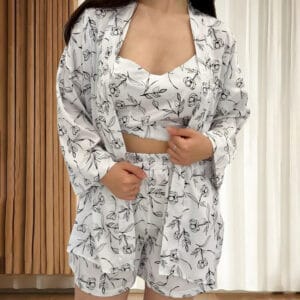 Aura Silk Botanical Three-Piece Lounge & Sleepwear Set