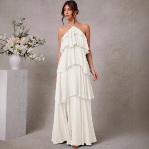 Aura Tiered Ruffle Maternity Halter Maxi Dress