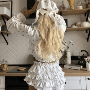 Aura Printed Silk-Feel Tie-Front Top & Ruffled Shorts Set