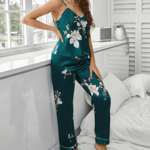Emerald Crane Silk Cami & Trouser Set