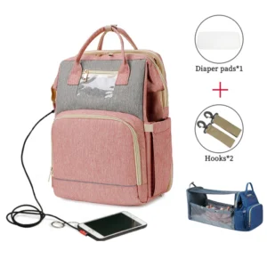 3-in-1 Expandable Diaper Bag Backpack with Foldable Baby Crib & USB Port