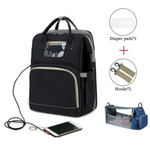 3-in-1 Expandable Diaper Bag Backpack with Foldable Baby Crib & USB Port